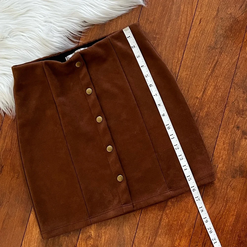 Danbee Brown Faux Suede Stretch Mini Skirt-Size S